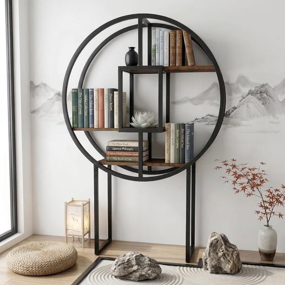 Round Bookshelf 4ft - Circle Bookcase & Display Shelf for Collectibles, Tall Book Shelf for Living Room,  Shelf Display, Small Bookshelf & Action Figure Shelf