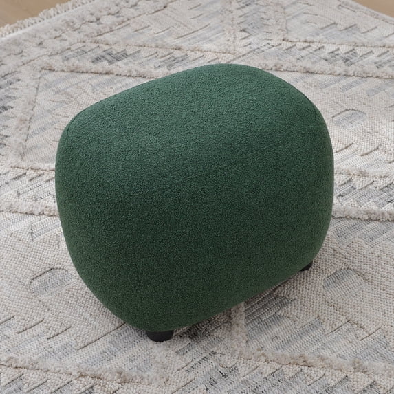 Round Boucle Upholstered Ottoman Chair, Footstool with Soft Padded Seat, Fully Assembled Modern Sofa Couch Footrest, Extra Seating for Bedroom Entryway, Green(18.5" D x 23" W x 16.5" H)