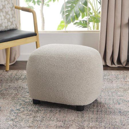 Round Boucle Upholstered Ottoman Chair, Footstool with Soft Padded Seat, Fully Assembled Modern Sofa Couch Footrest, Extra Seating for Bedroom Entryway, Taupe(18.5" D x 23" W x 16.5" H)