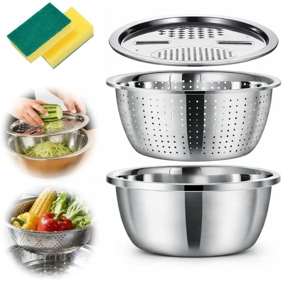 Round Bowl with Lid for Grading, Slicing, Then Spin, 5 in 1 Shredding & Drainage Chopping Basin Slicing Bowl, Vegetables Fruits Drain Basket, Colander Rice Rinser Food Graters (B)
