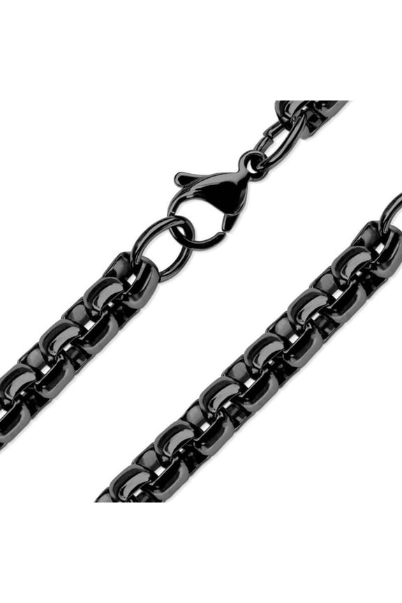 Round Box Chain Black Stainless Steel Rolo Necklace 4mm