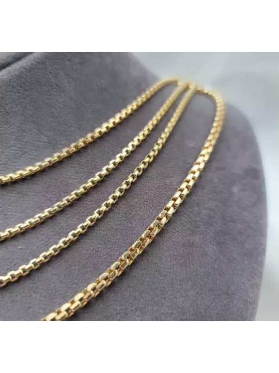 Round Box Chain Gold Plated Stainless Steel Necklace Men Women 16"-32"