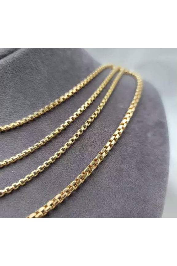 Round Box Chain Gold Plated Stainless Steel Necklace Men Women 16"-32"