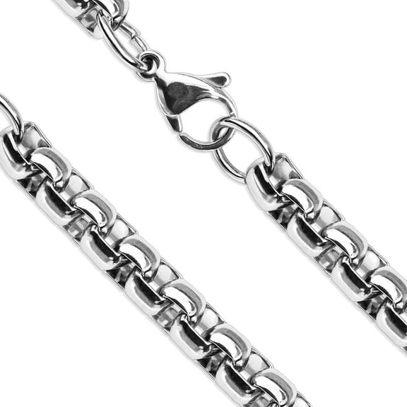 Round Box Necklace Silver 316L Stainless Steel 5mm Rolo Chain 15-20-Inch Mens Womens Fantasy Forge Jewelry