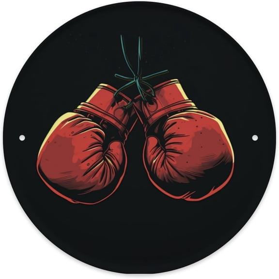 Round Boxing Gloves Metal Tin Sign 8x8 Inch Wall Art for Outdoor Garden and Home Decoration