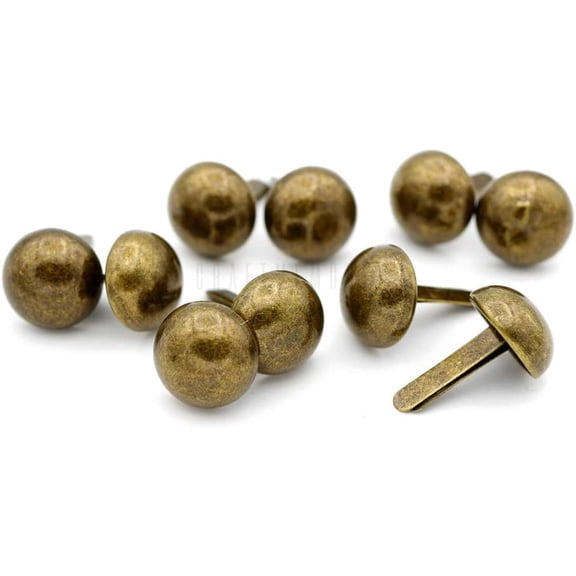 CRAFTME STUDIO Round Brads Purse Feet Handbag Nailhead Spike Prong Studs, 100 PCS 12 mm (1/2 Inch) (Antique Brass)