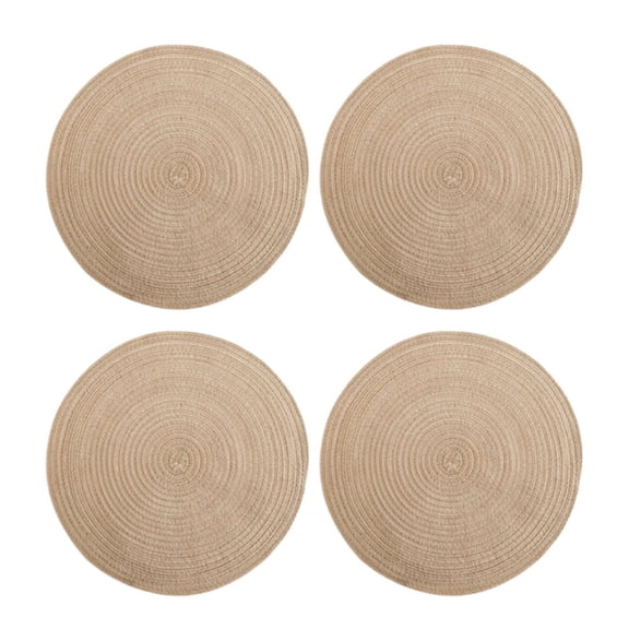 Round Braided Cotton Placemats Set of 4, 15 Inch Heat-Resistant Table Mats for Kitchen, Dining Room, Holiday & Everyday Use, Washable, Non-Slip, Gift Ready, 4X Placemats