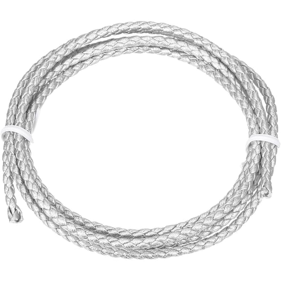 Round Braided Leather Cord 3mm Bolo String Rope for Jewelry Making, Necklaces, Bracelets, Wraps, Crafts, 1m/3.3Ft, Silver