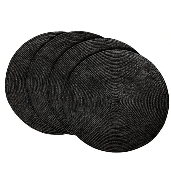 Round Braided Place Mats,Non-Slip Placemat,Washable Insulation Mat,Heat Resistant Anti-Skid Pads,Hand Woven Dining Table Mats,for Home Kitchen Meeting Party Supplies 4Pack Black