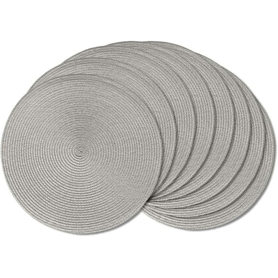 Round Braided Placemats 15 Inch Round Table Mats for Dining Tables Natural Woven Heat Resistant Place mats Set of 8 (Grey,8)
