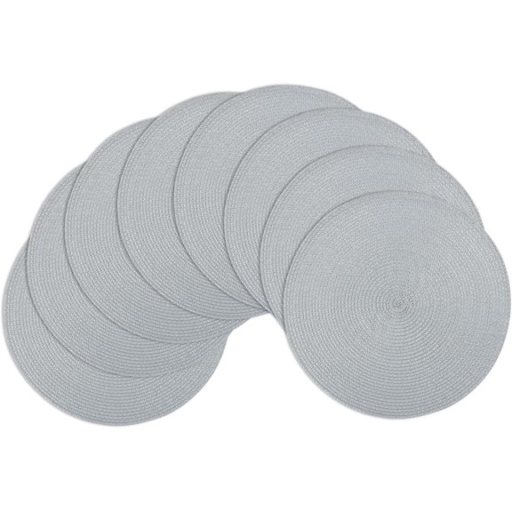 Round Braided Placemats for Dining Table Set of 8, Heat-Resistant Table Mats Washable Woven Vinyl 15 inch Round for Indoor/Outdoor Place Mats (Light Grey,8)
