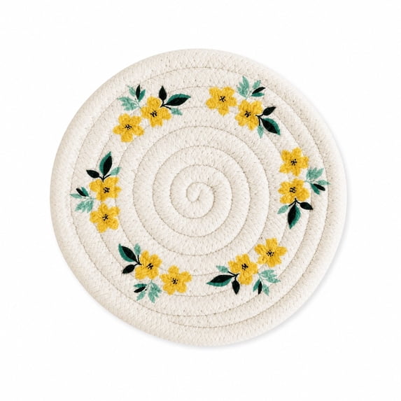 Round Braided Placemats ,Embroidered Sunflower Placemats Non Slip Heat Resistant Washable Table Mats for Spring Summer Tables Home Kitchen Dining Party Table Decoration