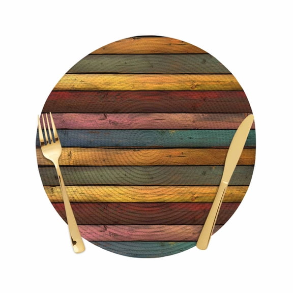 Round Braided Placemats Set of 1, Vintage Color Wood Non-Slip Place Mats for Dining Table Woven Washable Table Mats 13 inch Brown Red Wooden Broad Retro for Kitchen Decoration