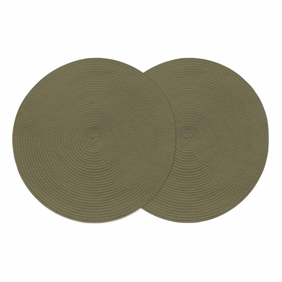 Round Braided Placemats Set of 2, Abstract Solid Color Non-Slip Place Mats for Dining Table Woven Washable Table Mats 13 inch Simple Avocado Dark Low Saturation for Kitchen Decoration