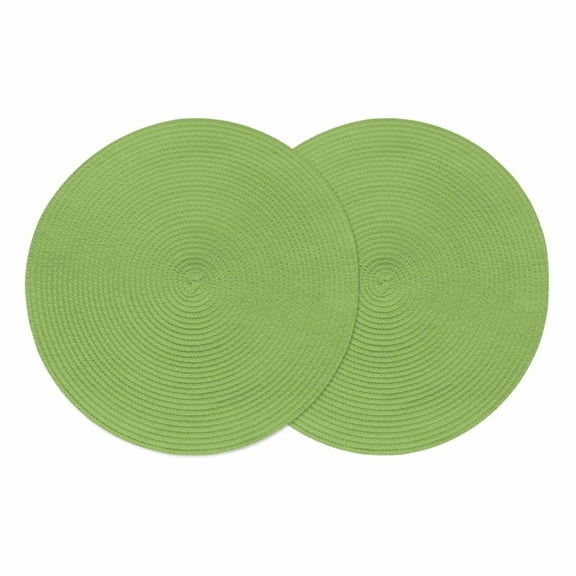 Round Braided Placemats Set of 2, Abstract Solid Color Non-Slip Place Mats for Dining Table Woven Washable Table Mats 13 inch Simple Avocado Green Low Saturation for Kitchen Decoration