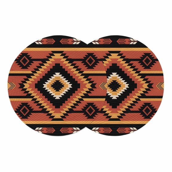 Round Braided Placemats Set of 2, Aztec Tribe Non-Slip Place Mats for Dining Table Woven Washable Table Mats 13 inch Brown Green Abstract Vintage Geometric Arrow for Kitchen Decoration