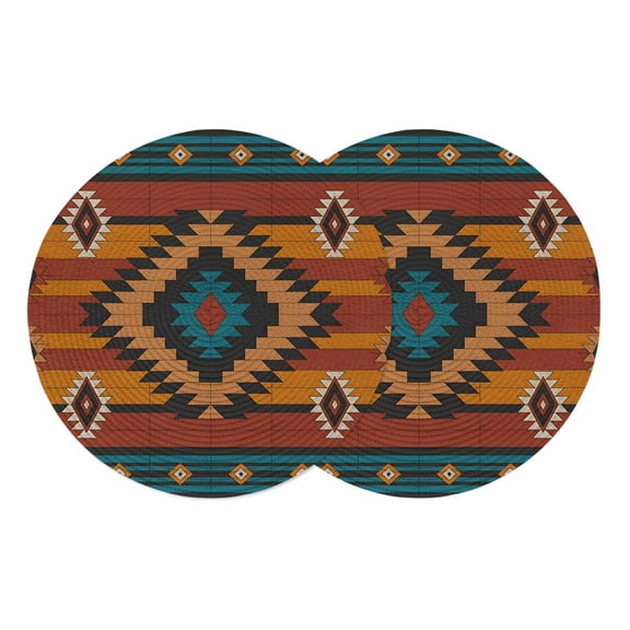 Round Braided Placemats Set of 2, Aztec Tribe Non-Slip Place Mats for Dining Table Woven Washable Table Mats 13 inch Rhombus Geometric Pattern Striped Background for Kitchen Decoration