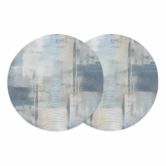 Round Braided Placemats Set of 2, Blue Abstract Non-Slip Place Mats for Dining Table Woven Washable Table Mats 13 inch Texture Gradient Texture Minimalism for Kitchen Decoration