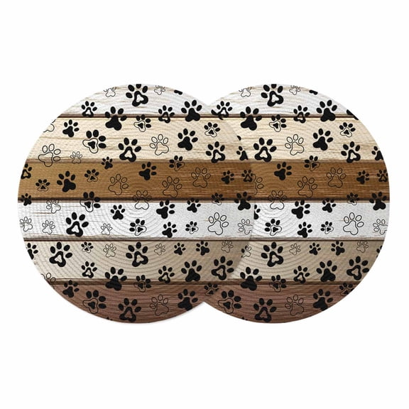 Round Braided Placemats Set of 2, Dog Paw Non-Slip Place Mats for Dining Table Woven Washable Table Mats 13 inch Farmhouse Wood Grain for Kitchen Decoration