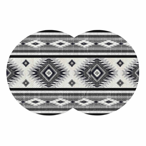 Round Braided Placemats Set of 2, Gray Southwestern Non-Slip Place Mats for Dining Table Woven Washable Table Mats 13 inch Native Aztec Ethnic Style Geometric for Kitchen Decoration