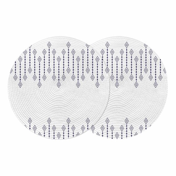 Round Braided Placemats Set of 2, Rhombus Lines Non-Slip Place Mats for Dining Table Woven Washable Table Mats 13 inch Geometric Boho for Kitchen Decoration