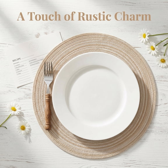 Aemutady Round Braided Placemats Set of 4, 15 Inch Non Slip Washable Dining Table Mats, Natural Jute Farmhouse Decor for Kitchen Dining Room (Beige)