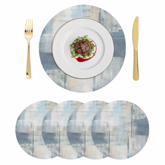 Round Braided Placemats Set of 4, Blue Abstract Non-Slip Place Mats for Dining Table Woven Washable Table Mats 15 inch Texture Gradient Texture Minimalism for Kitchen Decoration
