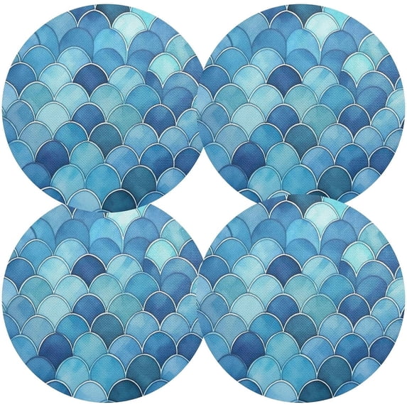 Round Braided Placemats Set of 4,Colorful Scales Washable Dining Table Durable PVC 15 Inch Non-Slip Heat Resistant Place Mats for Table Decor Home Decor