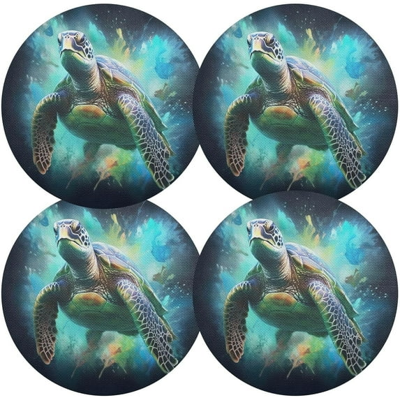Round Braided Placemats Set of 4,Green Sea Turtle Washable Dining Table Durable PVC 15 Inch Non-Slip Heat Resistant Place Mats for Table Decor Home Decor
