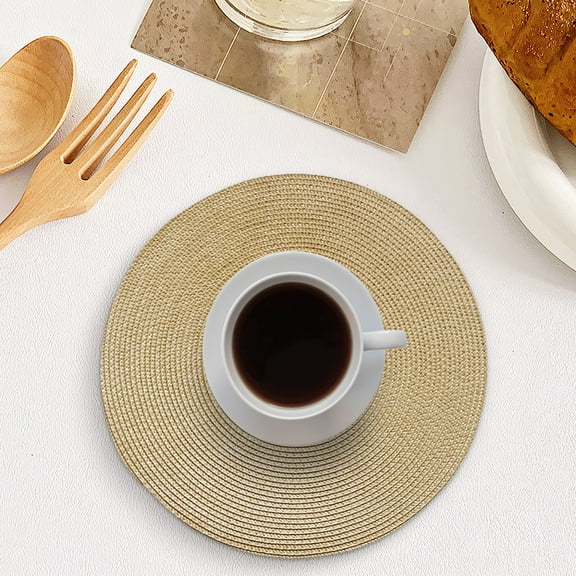 Round Braided Placemats Set of 6 Woven Placemats 15 Inch Rattan Placemats Boho Placemats for Dining Tables Decor, Washable Round Placemats Non-Slip Heat Resistant Table Mat, Bronze