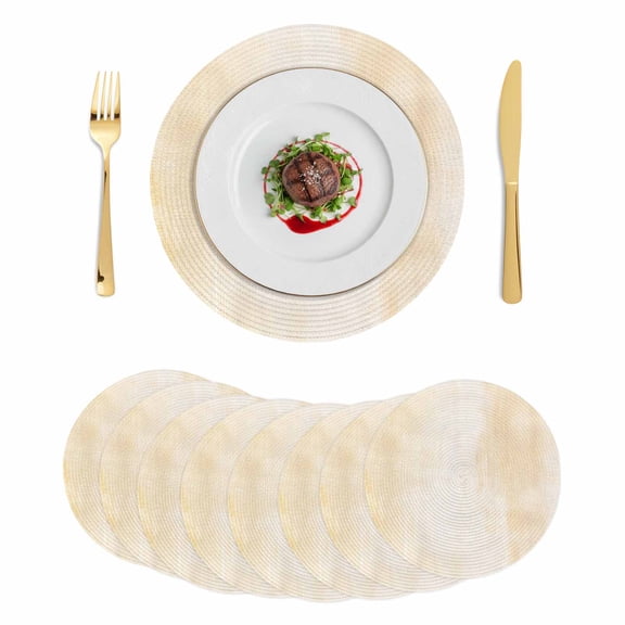 Round Braided Placemats Set of 8, Collage Theme Non-Slip Place Mats for Dining Table Woven Washable Table Mats 13 inch Retro Off White Oil Painting Texture for Kitchen Decoration