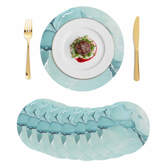 Round Braided Placemats Set of 8, Minimalism Marble Non-Slip Place Mats for Dining Table Woven Washable Table Mats 13 inch Teal Blue for Kitchen Decoration