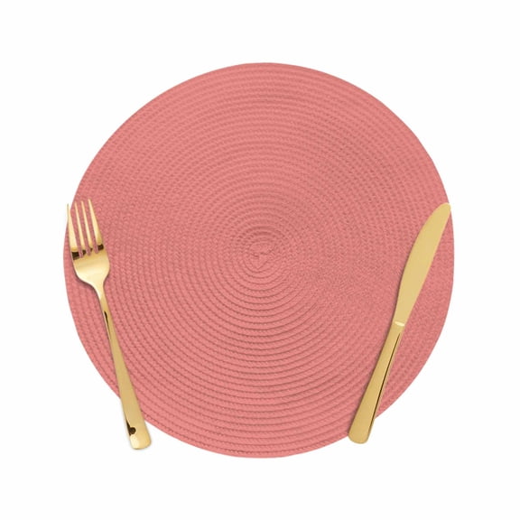 Round Braided Placemats Set of 1, Peach Solid Non-Slip Place Mats for Dining Table Woven Washable Table Mats 13 inch for Kitchen Decoration