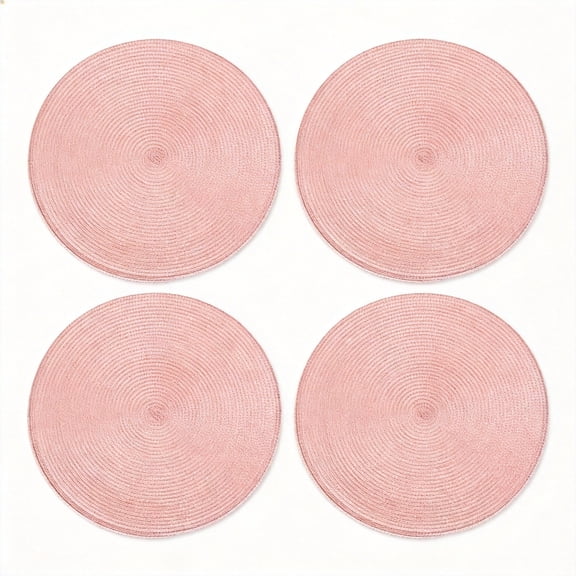 Round Braided Placemats Set of 4, 15-Inch Heat Resistant Woven Table Mats for Dining Tables, Non-Slip Washable Kitchen Decor (Pink)