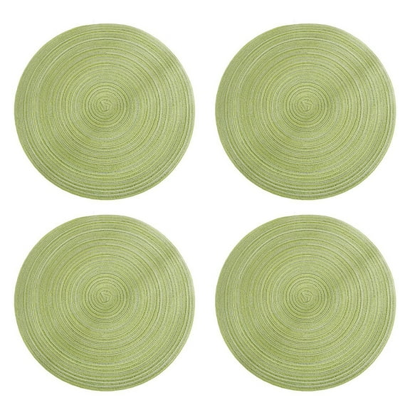 Round Braided Placemats Set of 4 Attractive Washable Round Placemats for Kitchen Table 15 inch Round Table Mats (Green, 4)