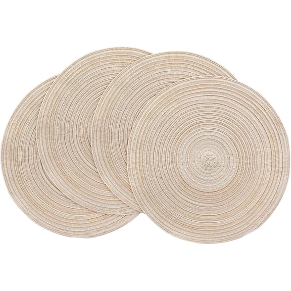 15 inch Round Braided Placemats Set of 4 Non Slip Heat Resistant Cotton Polyester Table Mats Washable Place Mats for Kitchen Dining Party Table Decor (Beige, 4)