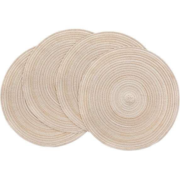 15 inch Round Braided Placemats Set of 4 Non Slip Heat Resistant Cotton Polyester Table Mats Washable Place Mats for Kitchen Dining Party Table Decor (Beige, 4)