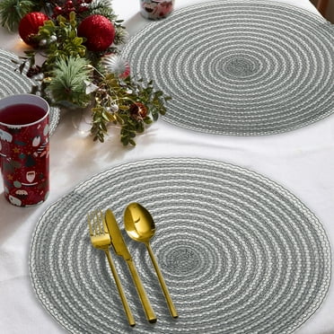Round Braided Placemats Set of 4 Washable Cotton Polyester 15 inch Round Placemats for Kitchen Dining Table Decor Round Table Mats (Dark)