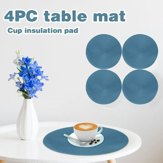 Round Braided Placemats Set of 4, Washable Heat Resistant Cotton Polyester Circle Place Mats for Kitchen Dining Table(15Inch,Blue)