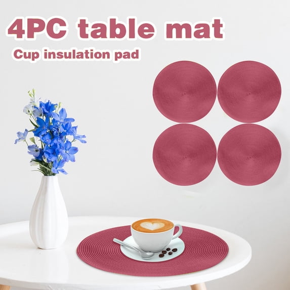 Round Braided Placemats Set of 4, Washable Heat Resistant Cotton Polyester Circle Place Mats for Kitchen Dining Table(15Inch,Red)