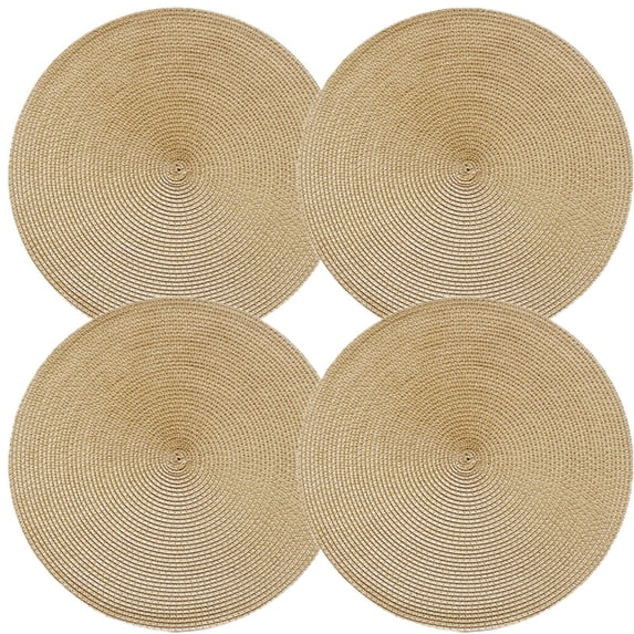 Round Braided Placemats Set of 4 Washable Round Placemats for Kitchen Table 15 inch Round Table Mats by Casewin(Gold)