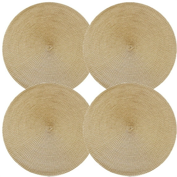 Round Braided Placemats Set of 4 Washable Round Placemats for Kitchen Table 15 inch Round Table Mats by Casewin(Gold)