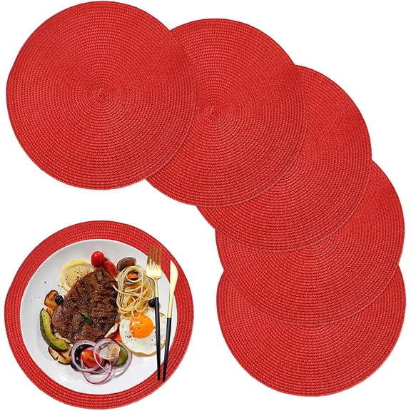 Round Braided Placemats Set of 6, 12.6 Inch Small Circle Place Mats Washable Heat Resistant Table Mats Black