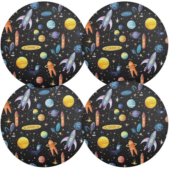 Round Braided Placemats Set of 6,Planet Flyer Washable Dining Table Durable PVC 15 Inch Non-Slip Heat Resistant Place Mats for Table Decor Home Decor
