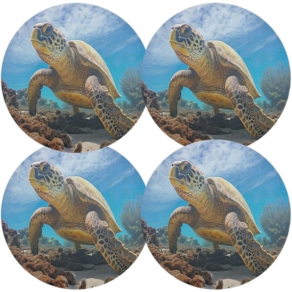 Round Braided Placemats Set of 6,Sea Turtle Washable Dining Table Durable PVC 15 Inch Non-Slip Heat Resistant Place Mats for Table Decor Home Decor