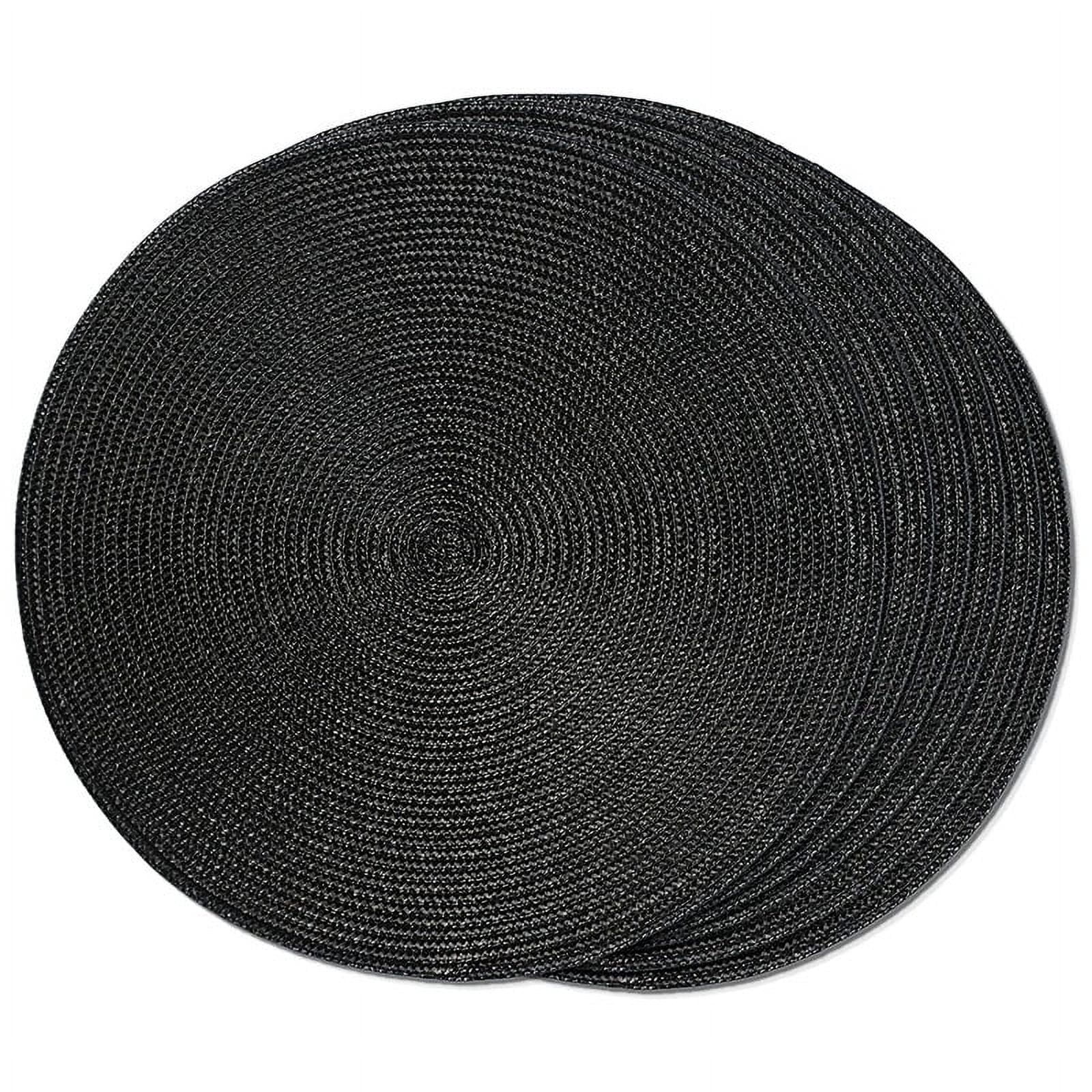 Black Woven Round Plastic Placemats Set of 6, 15"