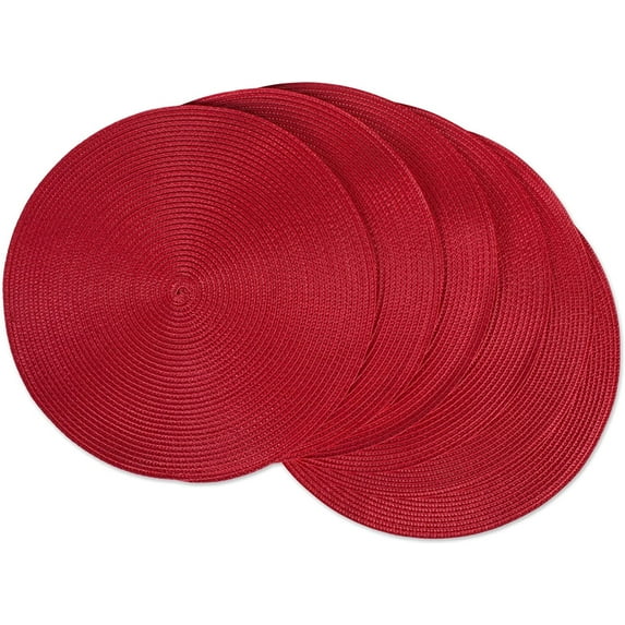 Round Braided Placemats Set of 6 Table Mats for Dining Tables Woven Washable Non-Slip Place mats 15 Inch, Red