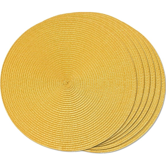 Round Braided Placemats Set of 6 Table Mats for Dining Tables Woven Washable Non-Slip Place mats 15 Inch, Yellow