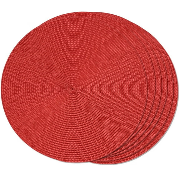Round Braided Placemats Set of 6 Table Mats for Dining Tables Woven Washable Non-Slip Place mats 15 inch for Fall Decor(Orange,6pcs)