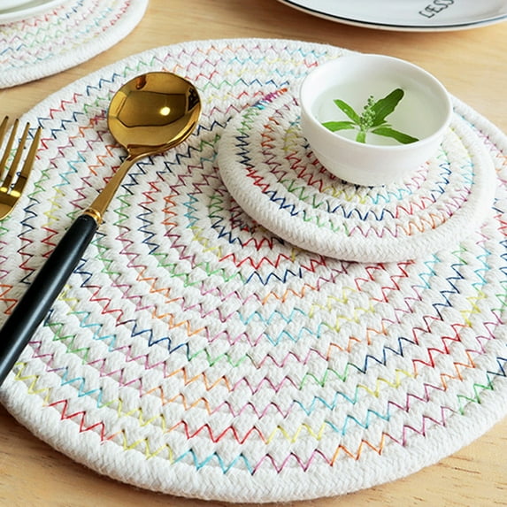 Round Braided Placemats Table Mats for Dining Tables Woven Washable Non-Slip Place Mats, Rope Round Coasters Nonslip Washable Heat Resistant Woven Place Mat for Dining Patio Table, 12 inch